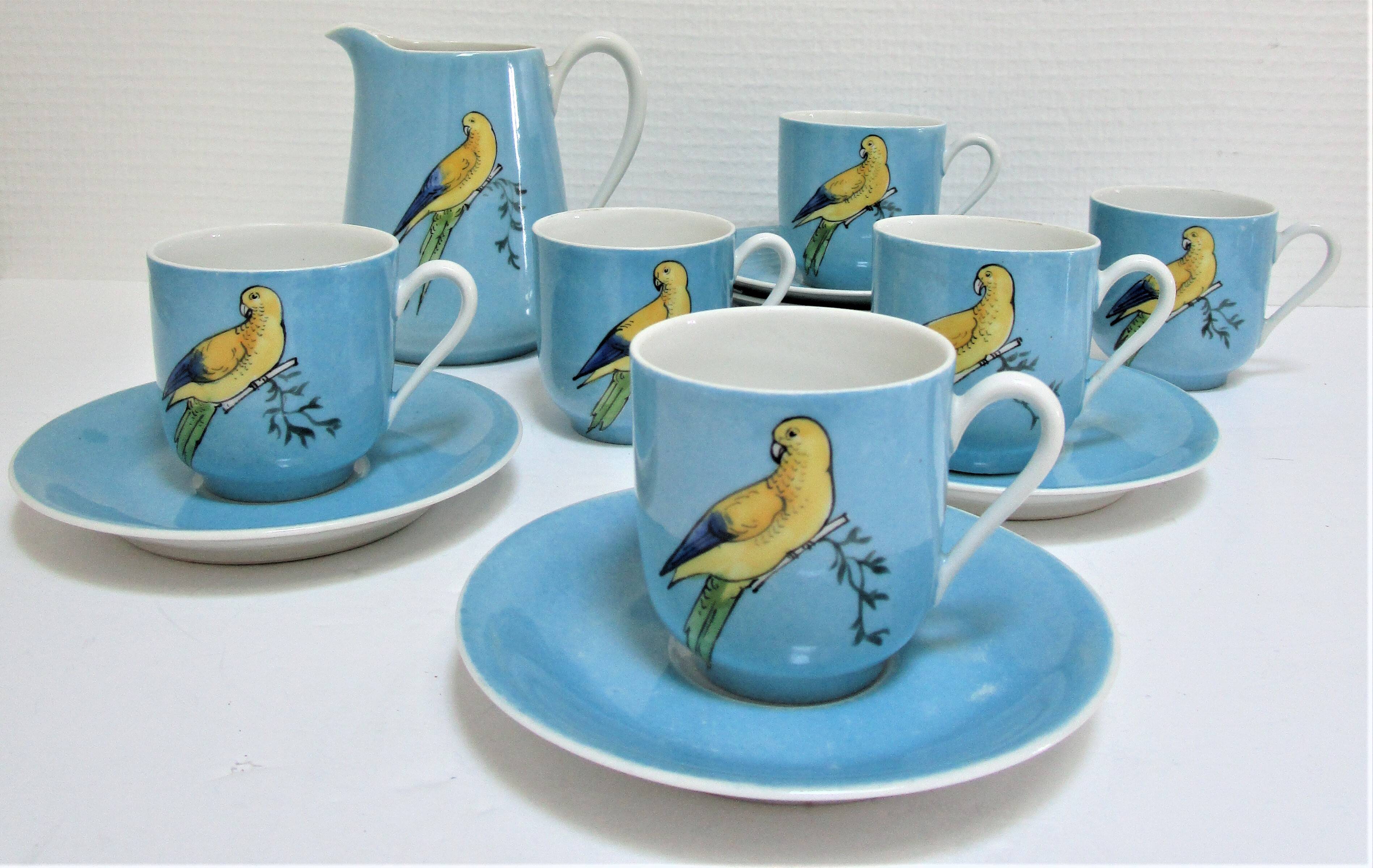 Limoges porcelain parakeet decor coffee service