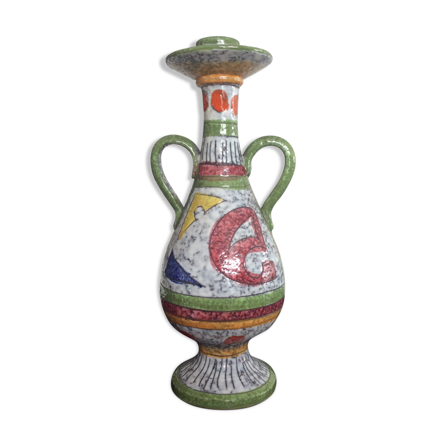 Vintage candlestick in ceramics enamelled