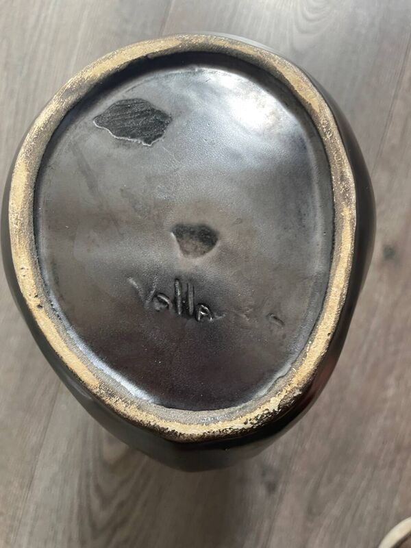 Pichet vintage Vallauris en céramique noire et jaune – Années 50/60