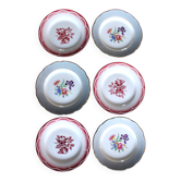 6 flat plates Digoin Sarregemines Marsac red with gold flowers