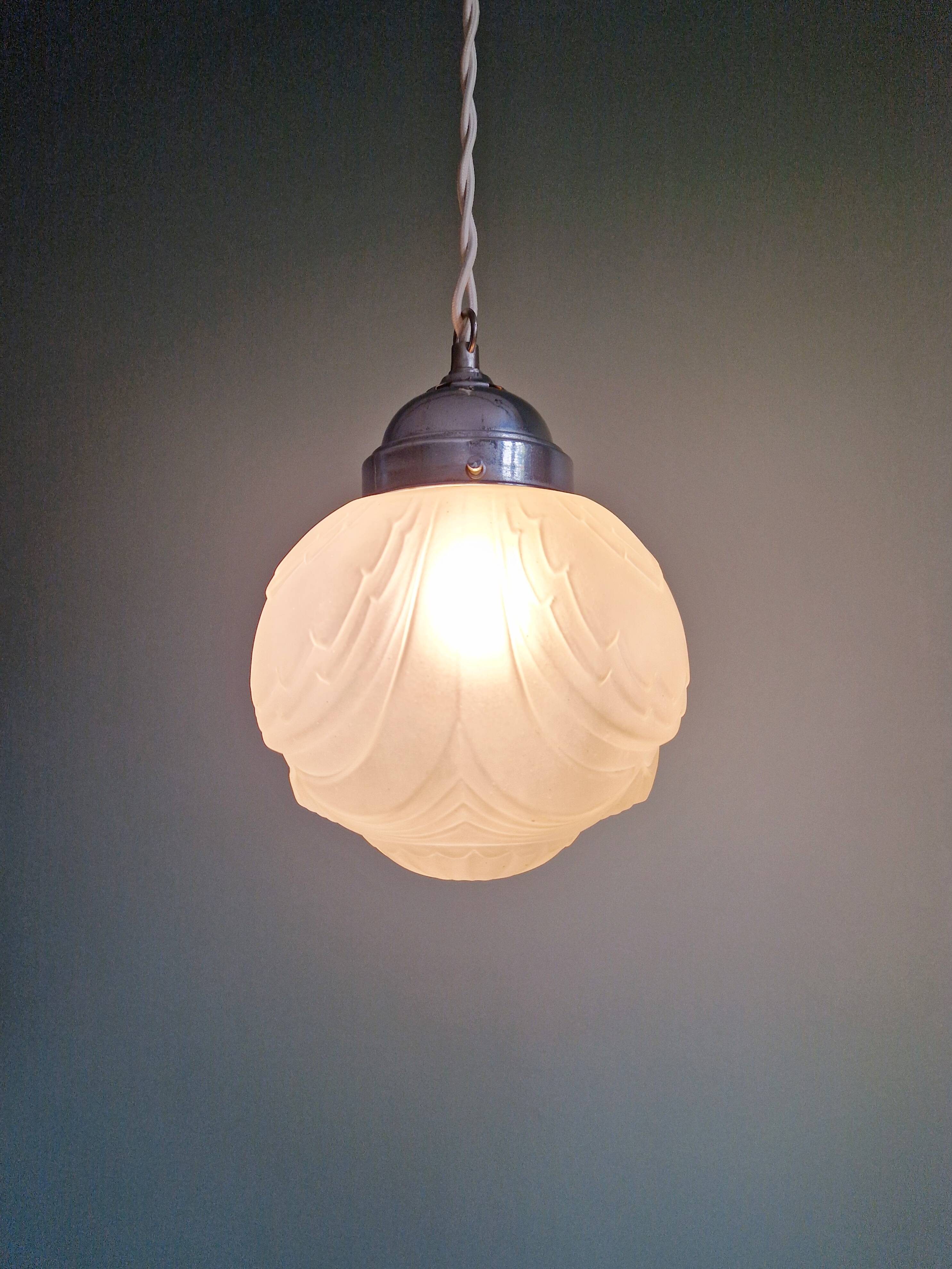 Art Deco pendant lamp in satin glass, 1920s-30s