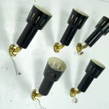 Set of five Stilnovo style spotlights in brass and lacquered metal. Italy