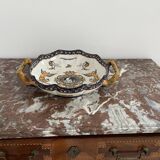 Antique, flat, bowler cup, centerpiece, Gien earthenware, nineteenth century, Renaissance décor