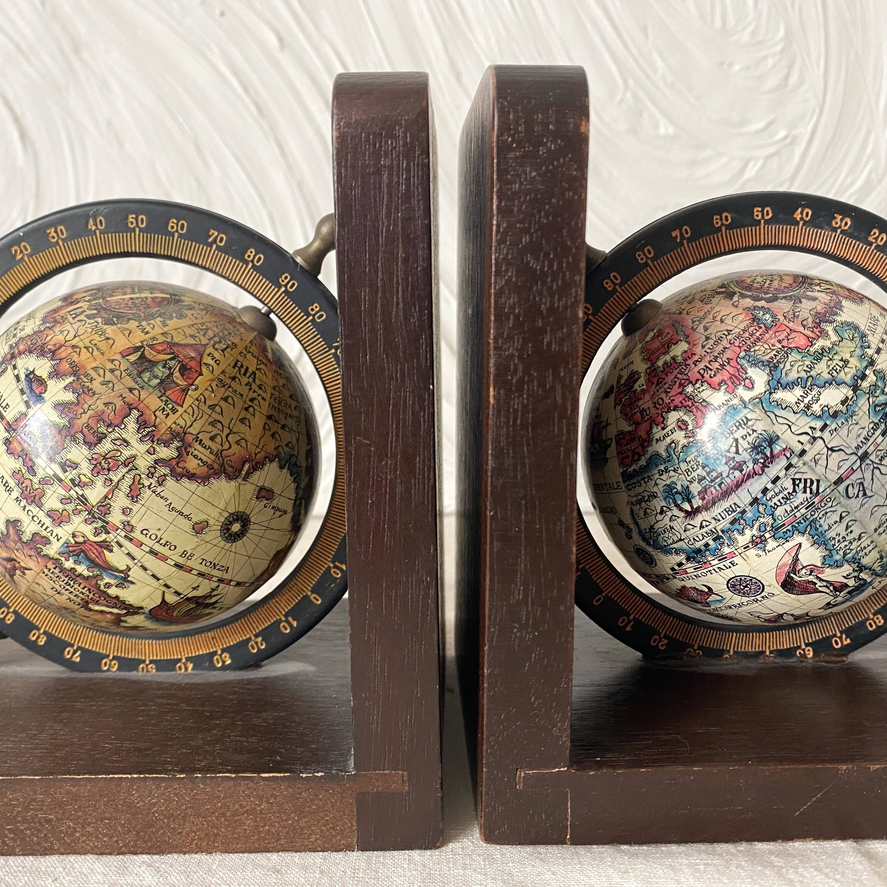 World map bookends terrestrial globes
