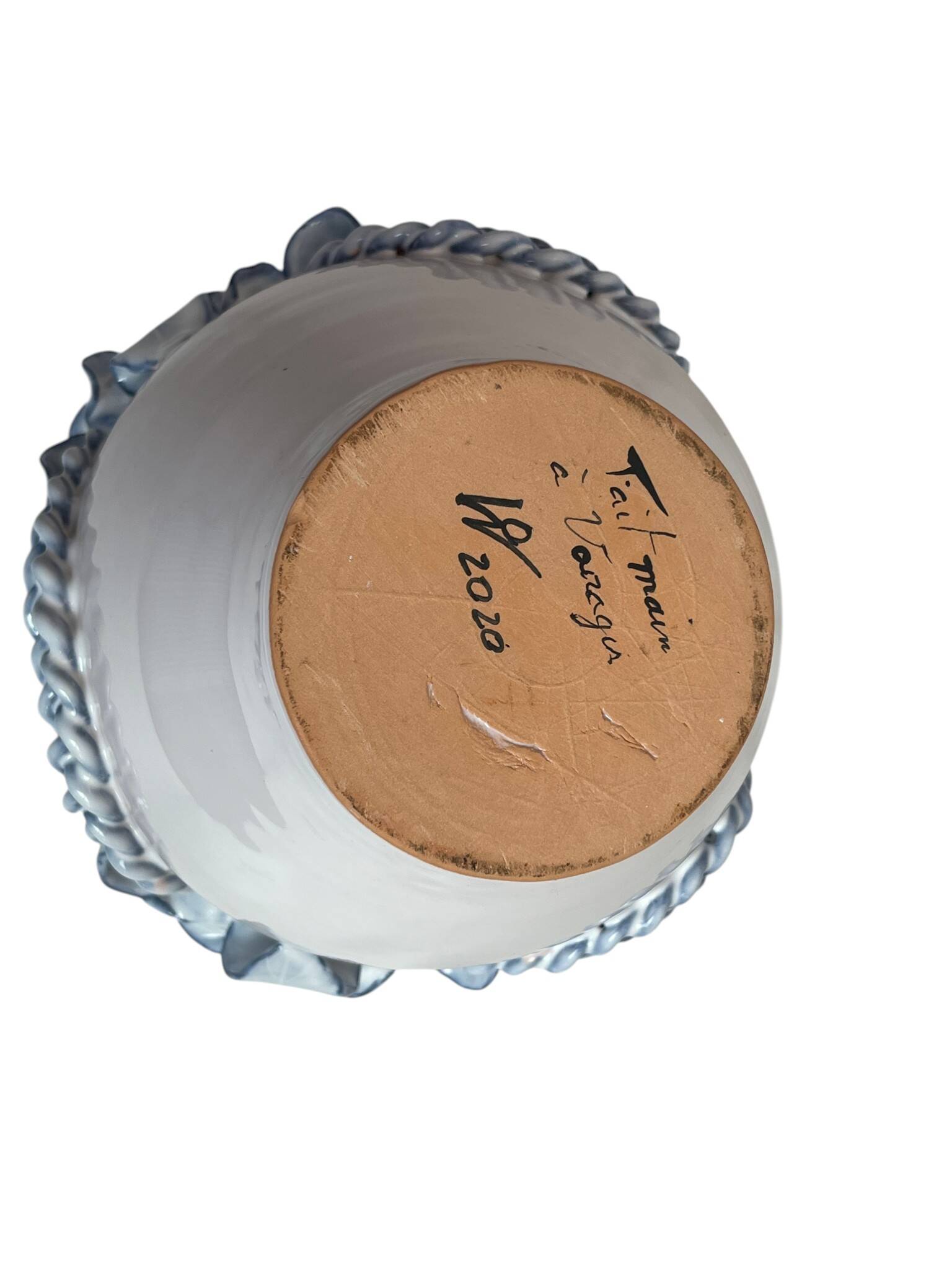 Ceramic vase from Varages in pink and blue.