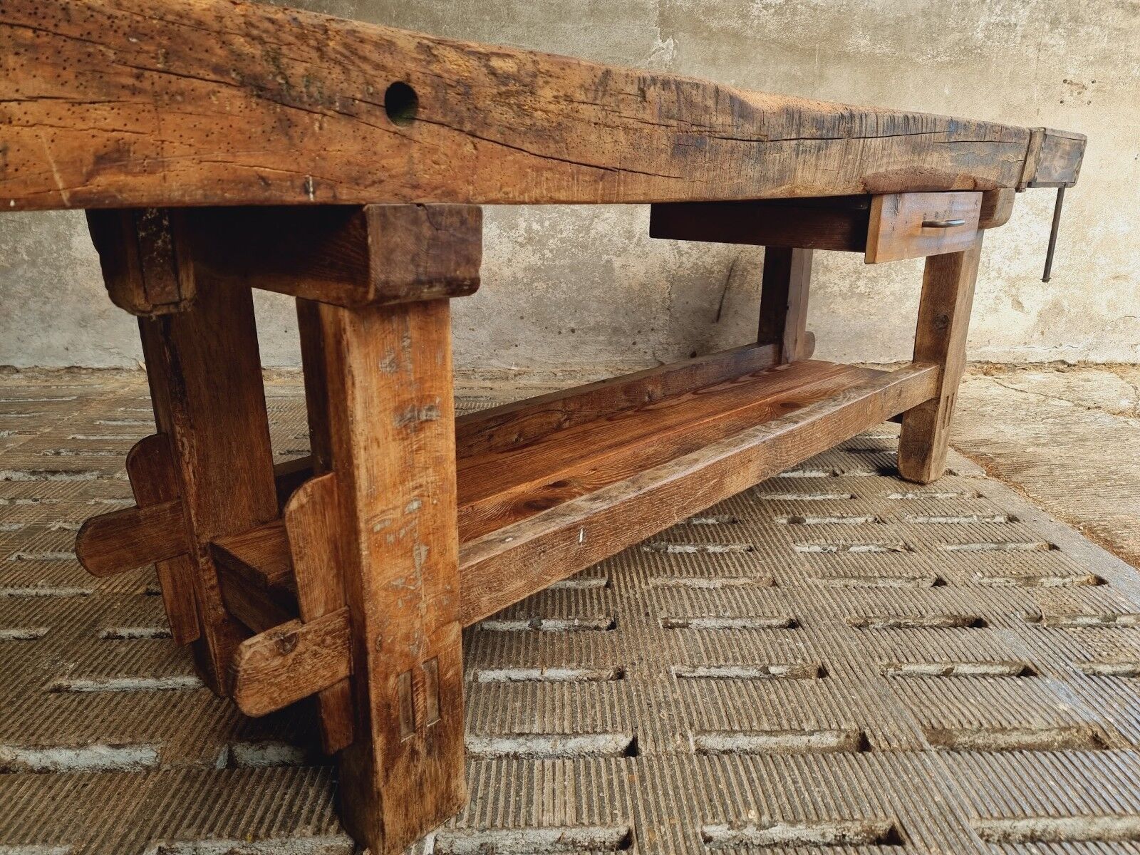 Antique workbench oak, beech side table