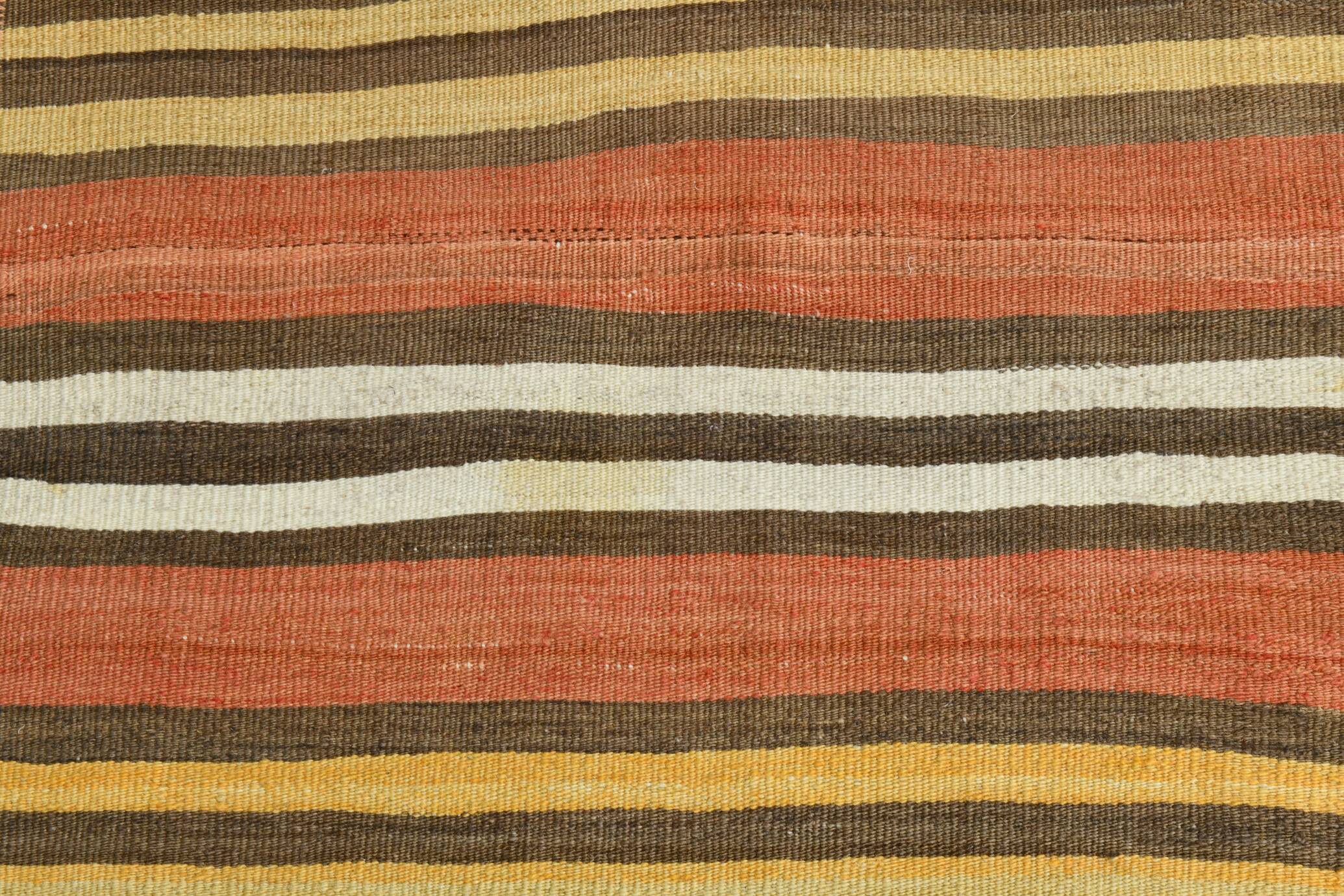 2x12 Warm Earth Tones Striped Lon Kilim Runner Rug, 65x366 Cm