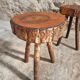 Vintage wooden tripod stools, set of 2, France 1960s