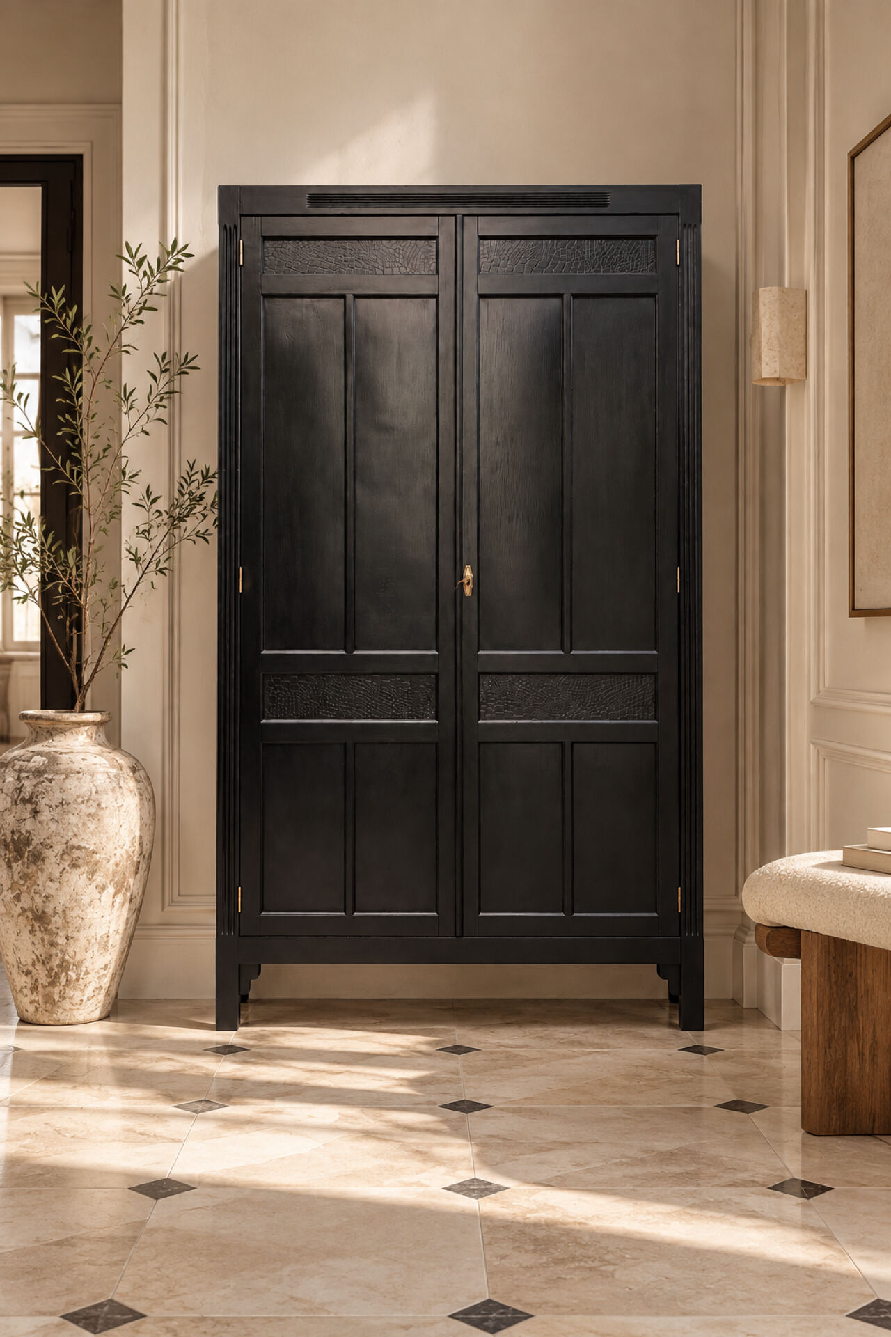 Renovated black Art Deco Parisian wardrobe