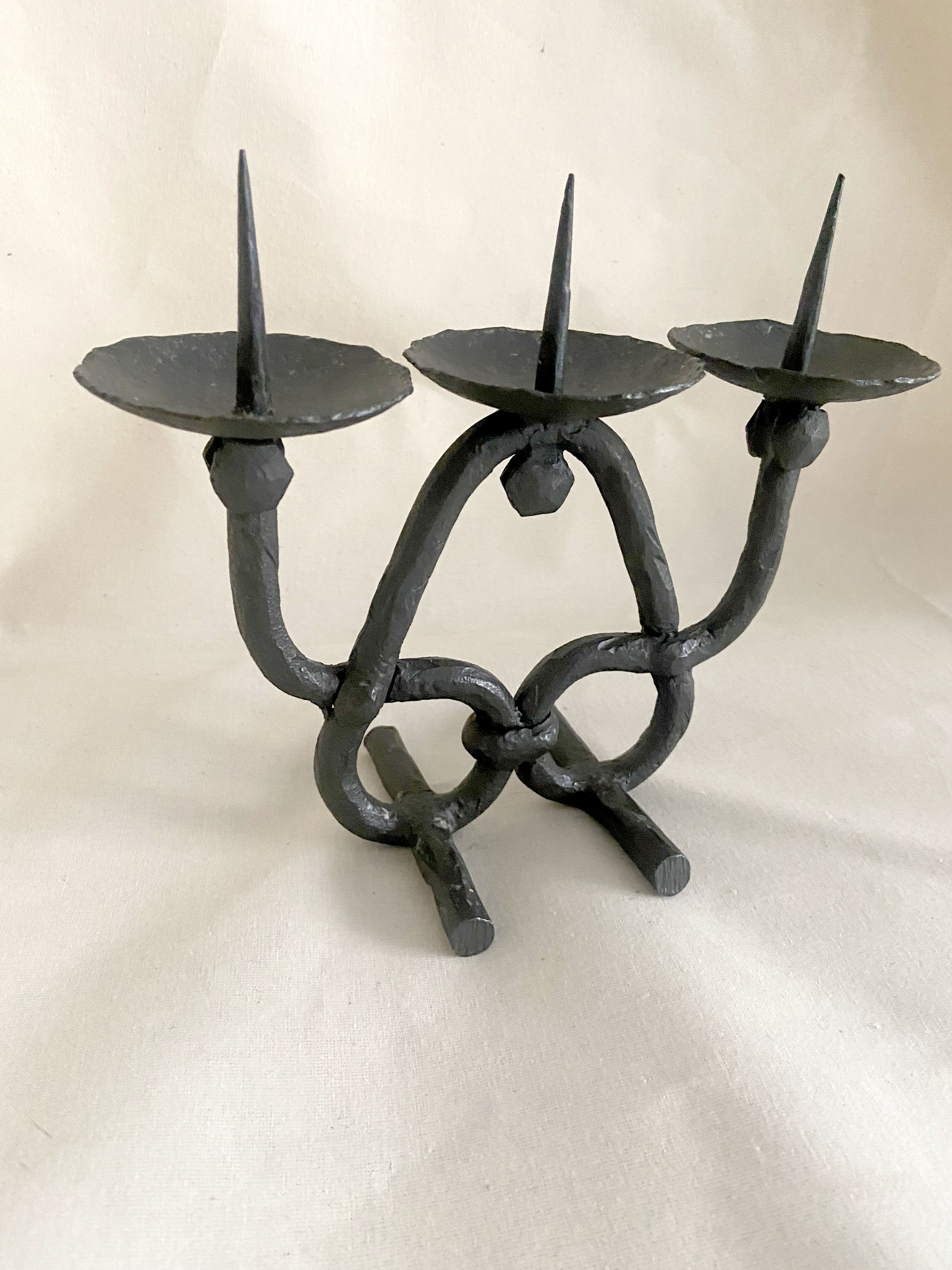 Brutalist beaten iron chandelier