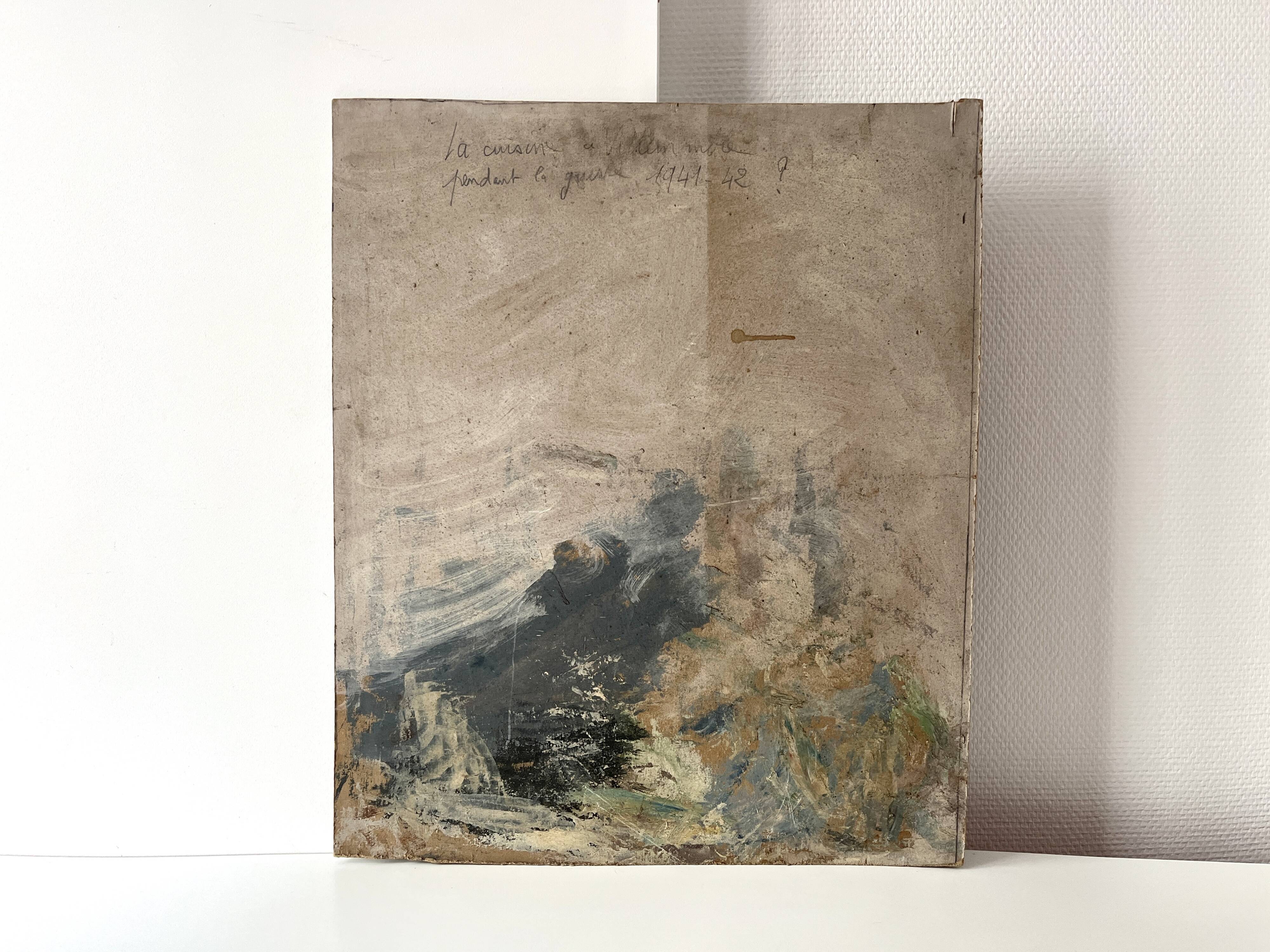 Oil painting of an interior scene 1940, portrait of children signed