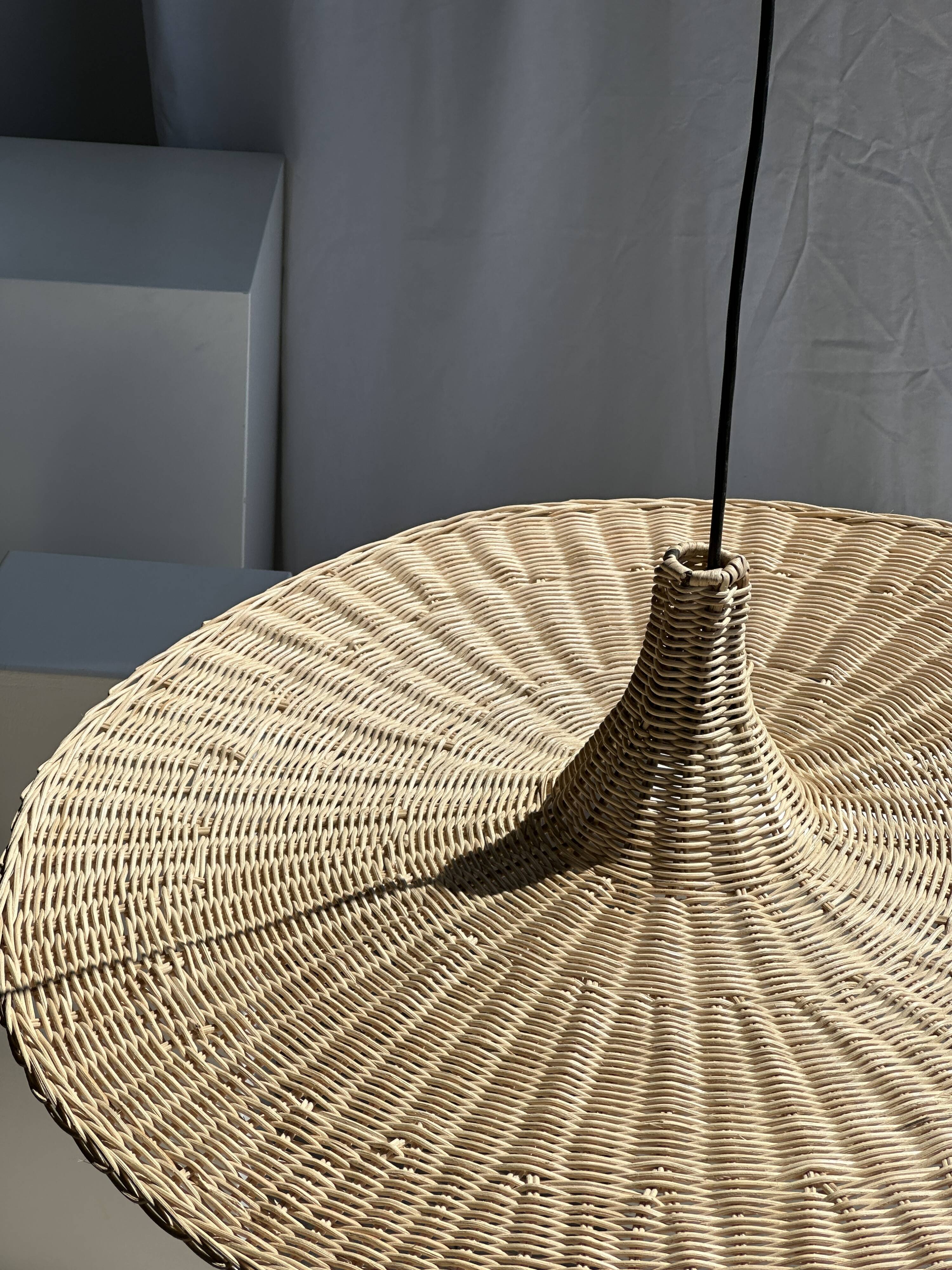 Large suspension, rattan luminaire in hat shape D:80cm