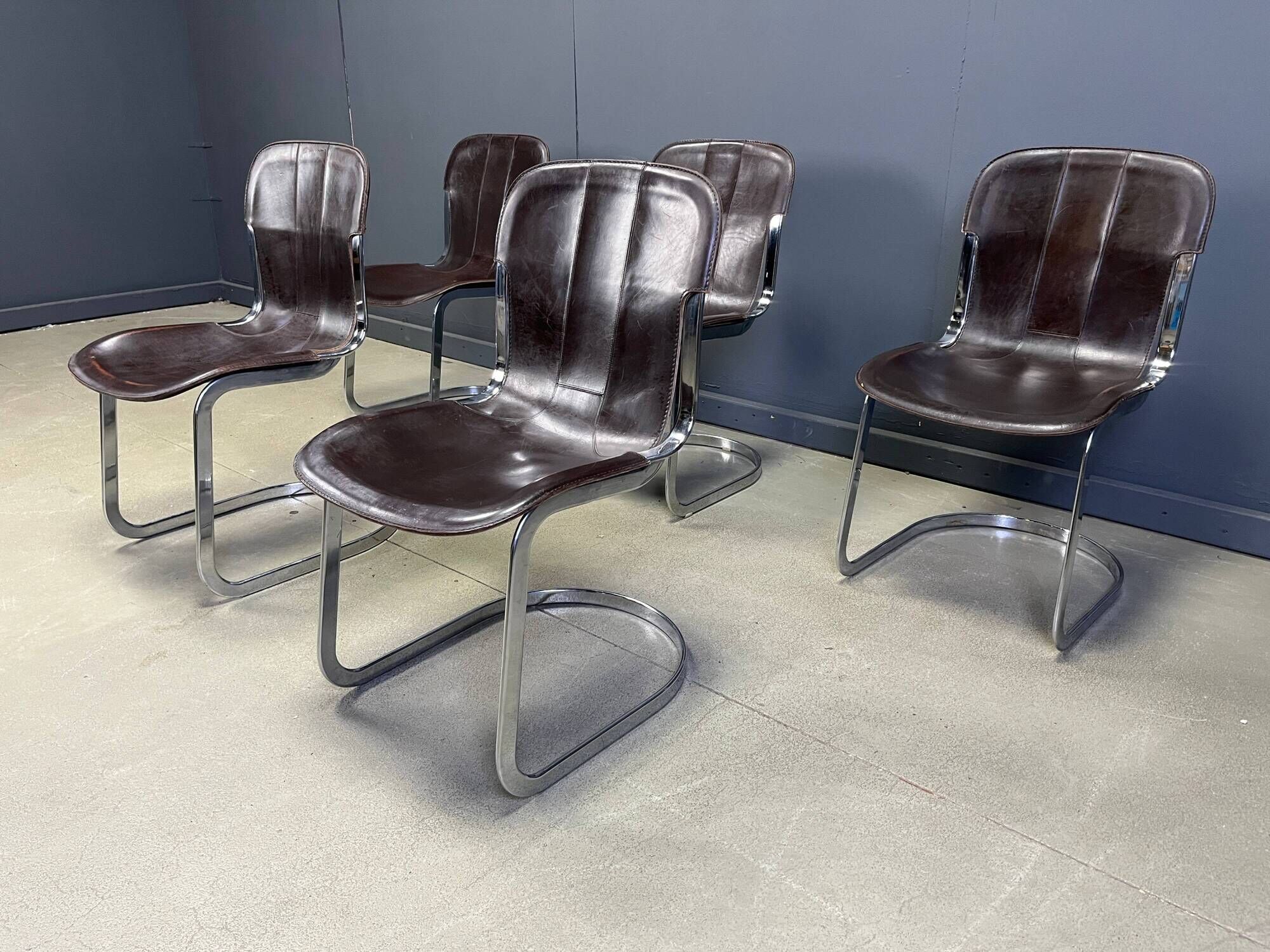 Vintage dining chairs by Willy Rizzo for Cidue, set of 5, 1970s