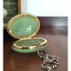 Boîte à bijoux italienne en albâtre ovale vert des années 1950