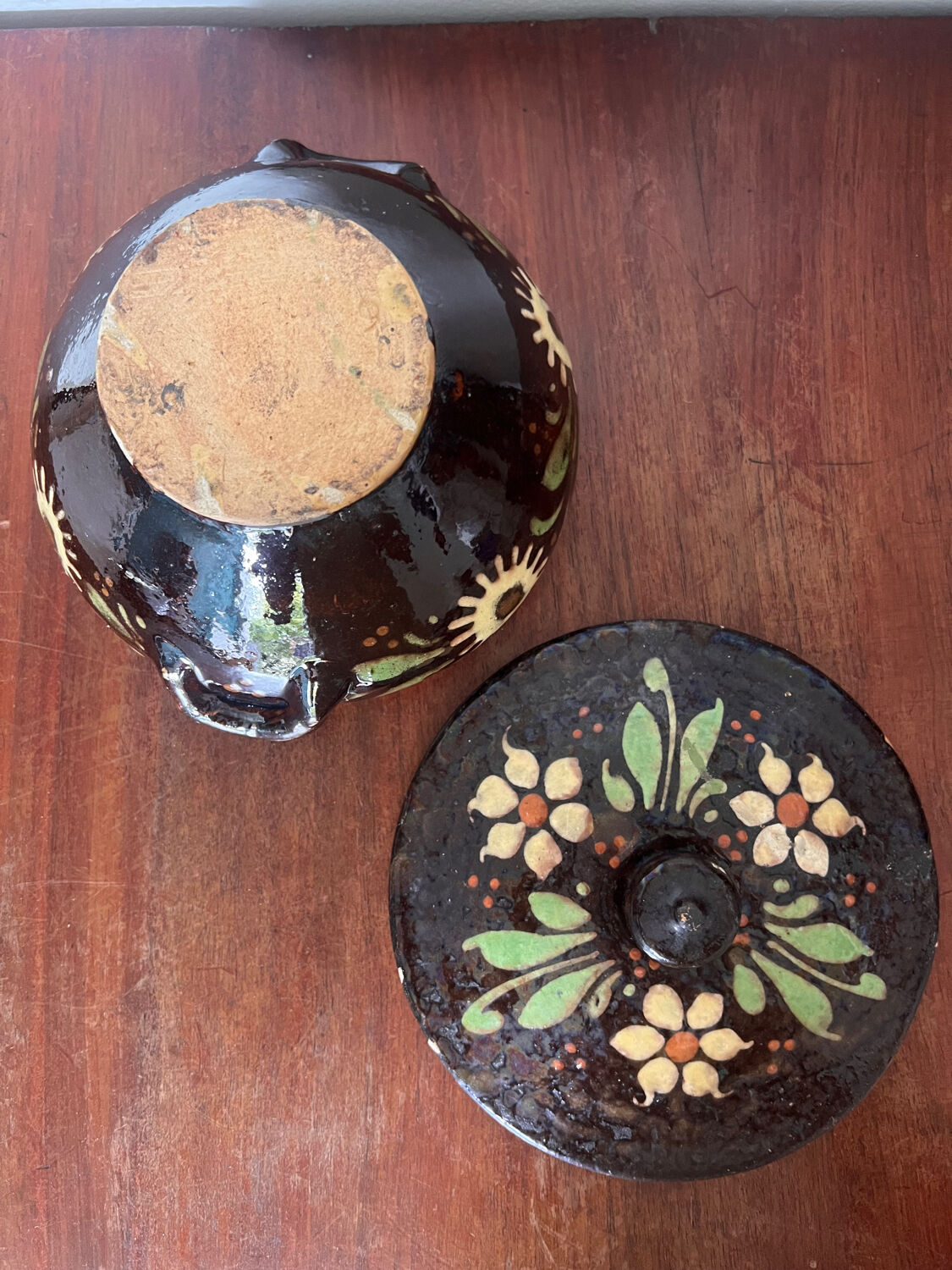 Terracotta pottery tureen Alsace folk art