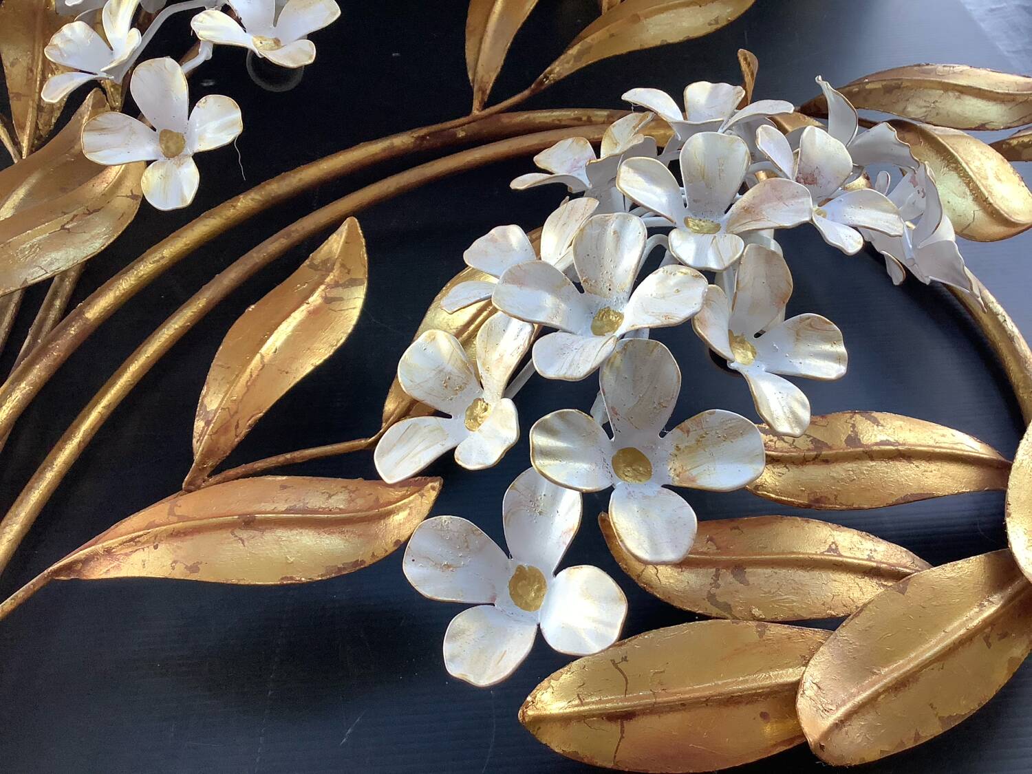 Hans Kogl 2 Vintage Wisteria Floral Wall Sconces with Gold Leaf Finish, 4 Lights