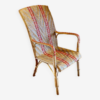 Adult armchair, vintage in rattan and bamboo, Belle Époque style.