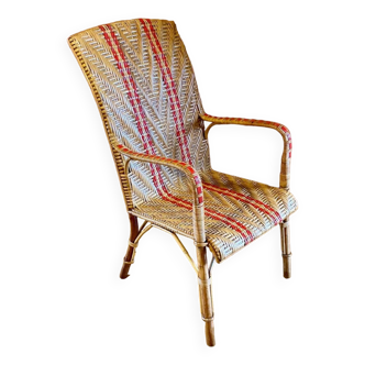 Adult armchair, vintage in rattan and bamboo, Belle Époque style.