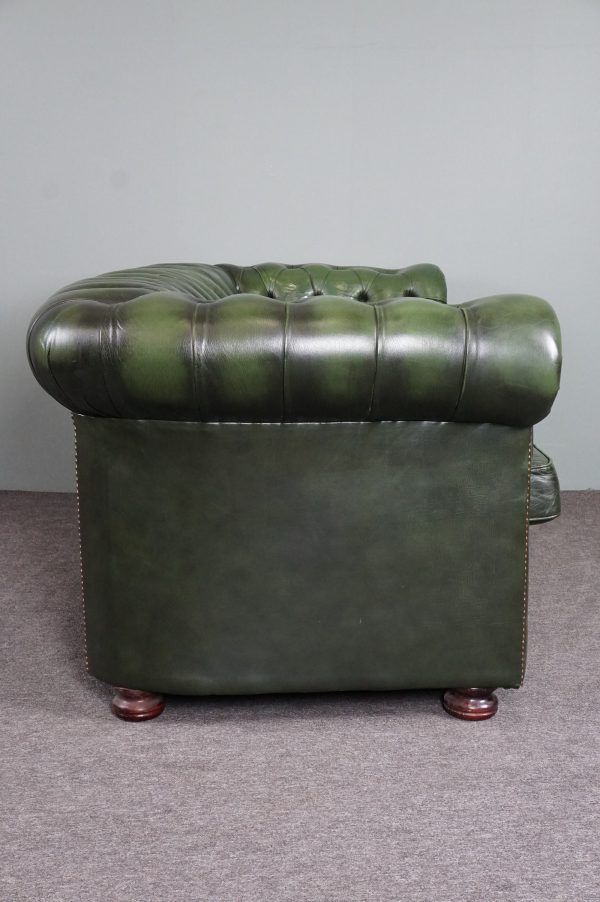Chesterfield sofa in green cowhide leather