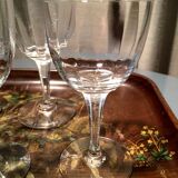 Set of 5 faceted crystal liqueur glasses with pearl legs