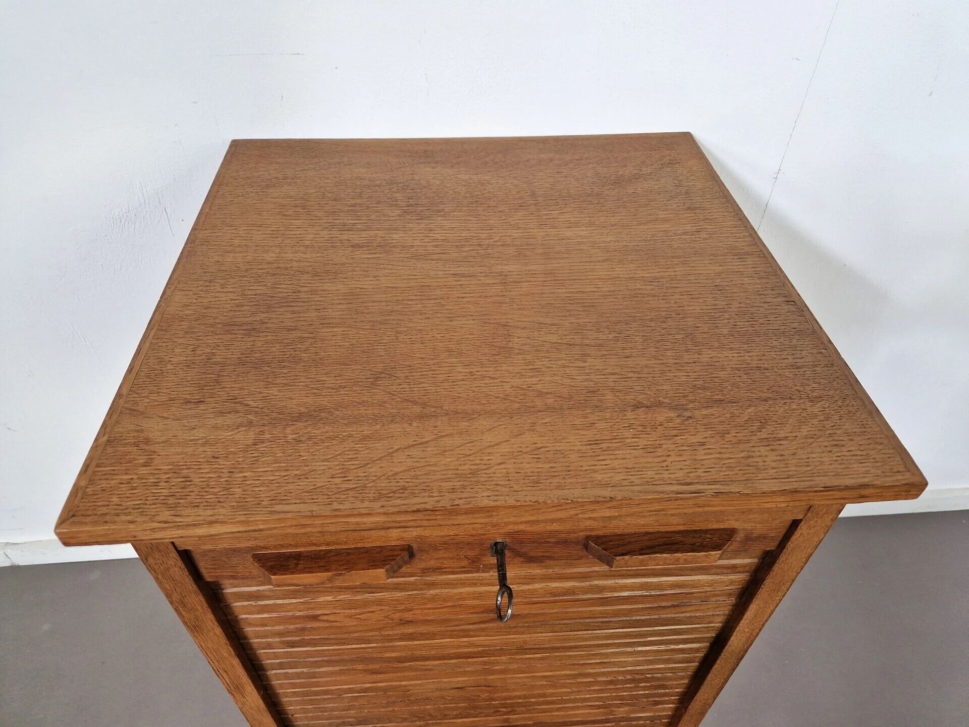Vintage oak tambour cabinet | 1940s