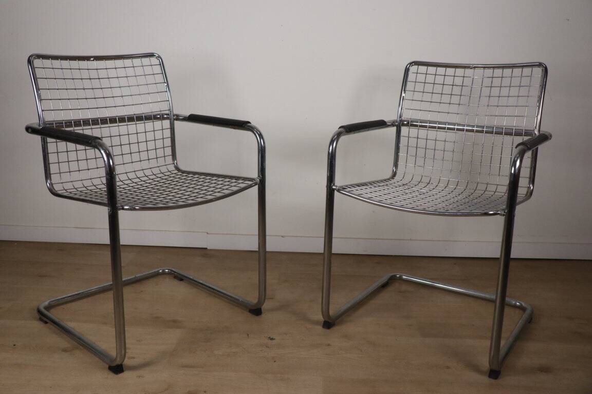 Pair of vintage chrome metal armchairs, 1970