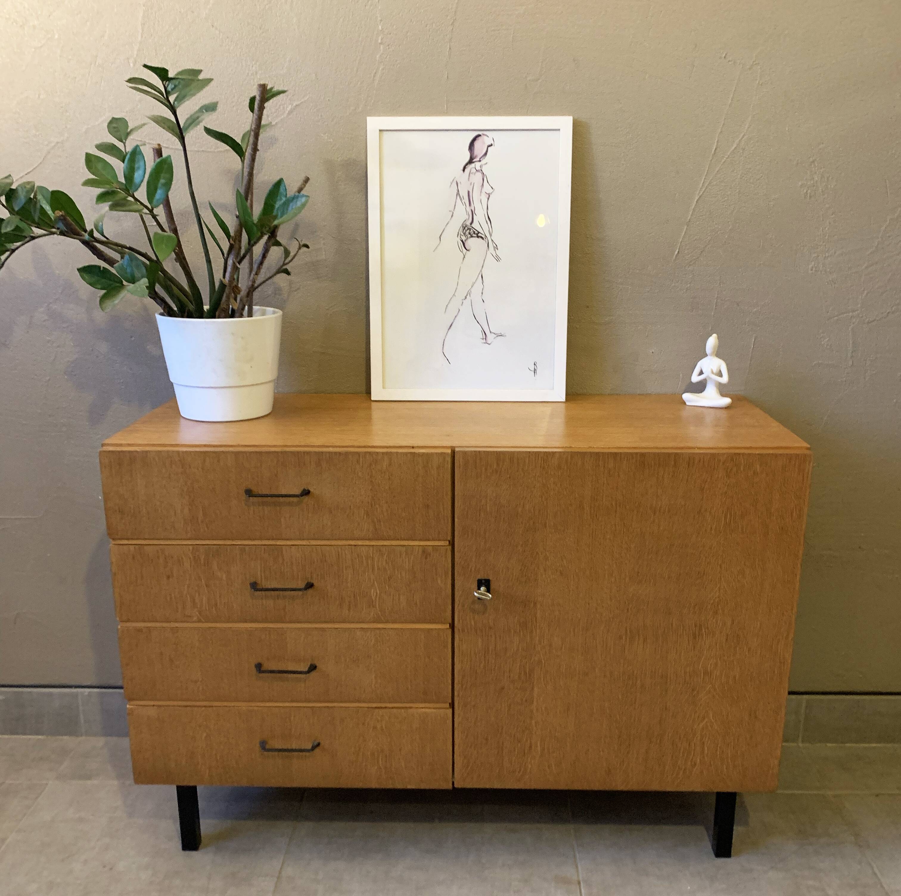 Scandinavian vintage chest of drawers from the 60s in light oak
