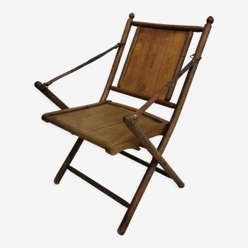 Chaise pliante vintage bois et cuir