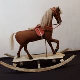Rocking horse made of wood, fabric and natural horsehair, 1940-1950