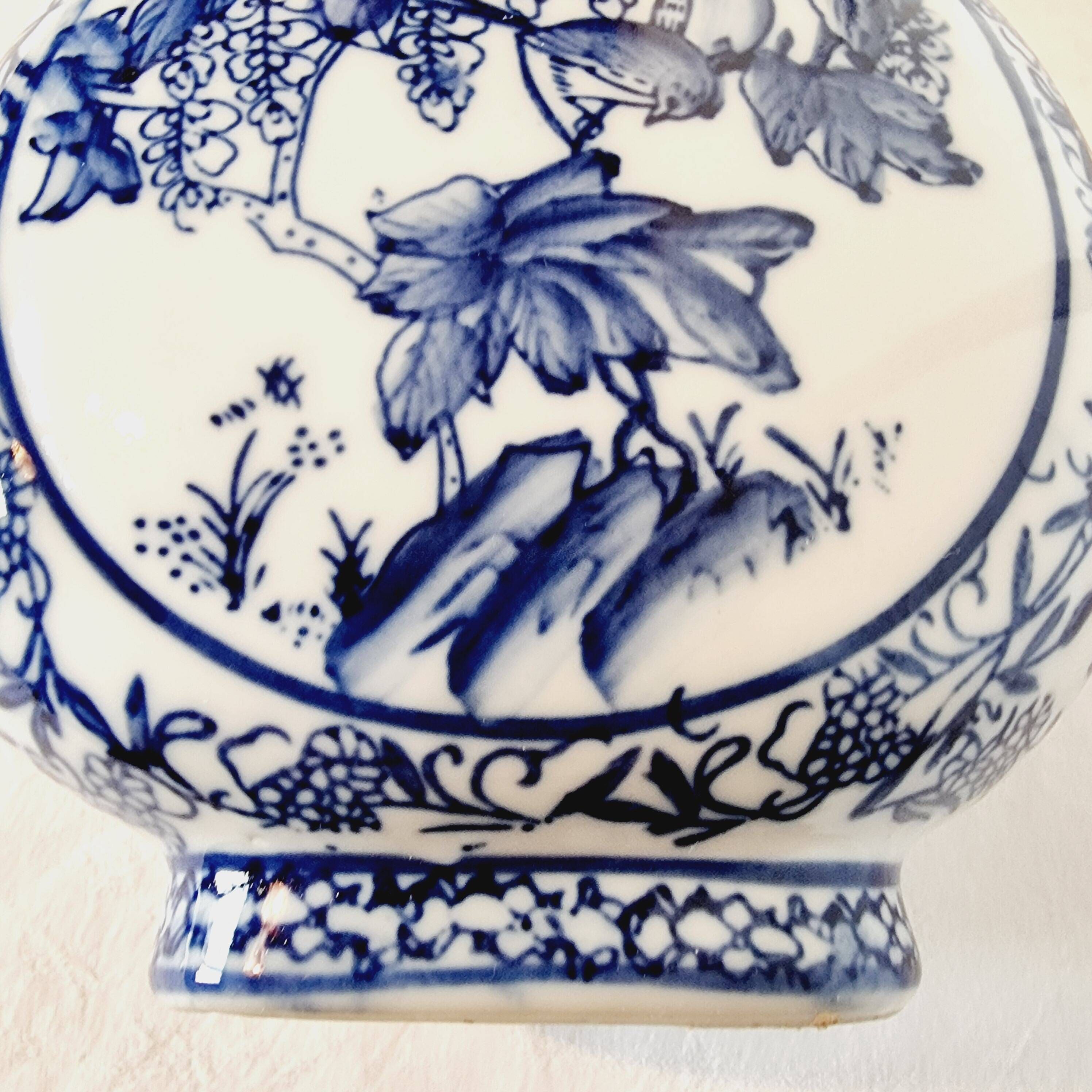 Vase Citrouille Chinois en Porcelaine Bleue et Blanche fin 19ème