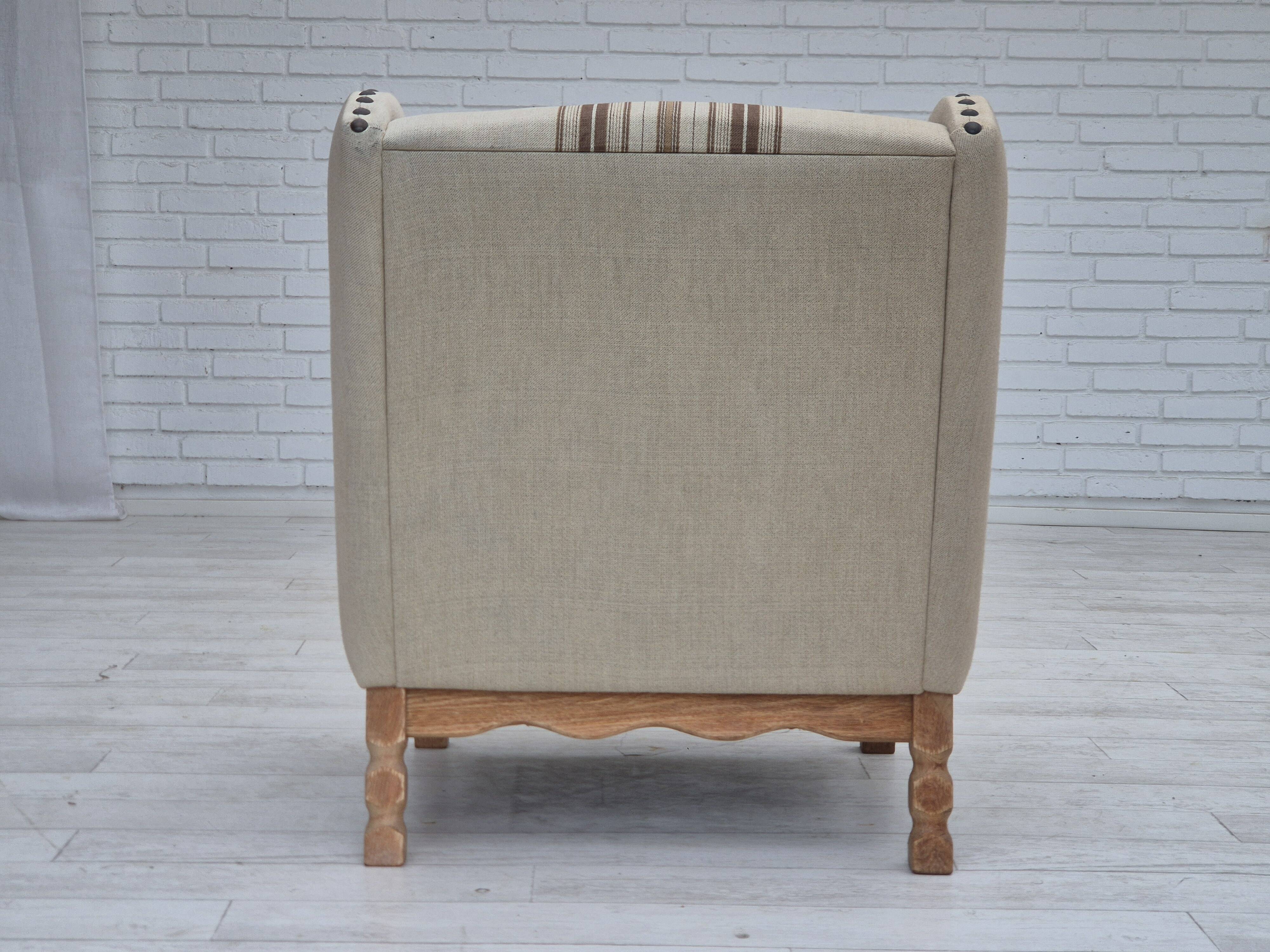 1970s, Danish armchair, furniture wool fabric, oak wood, original condition