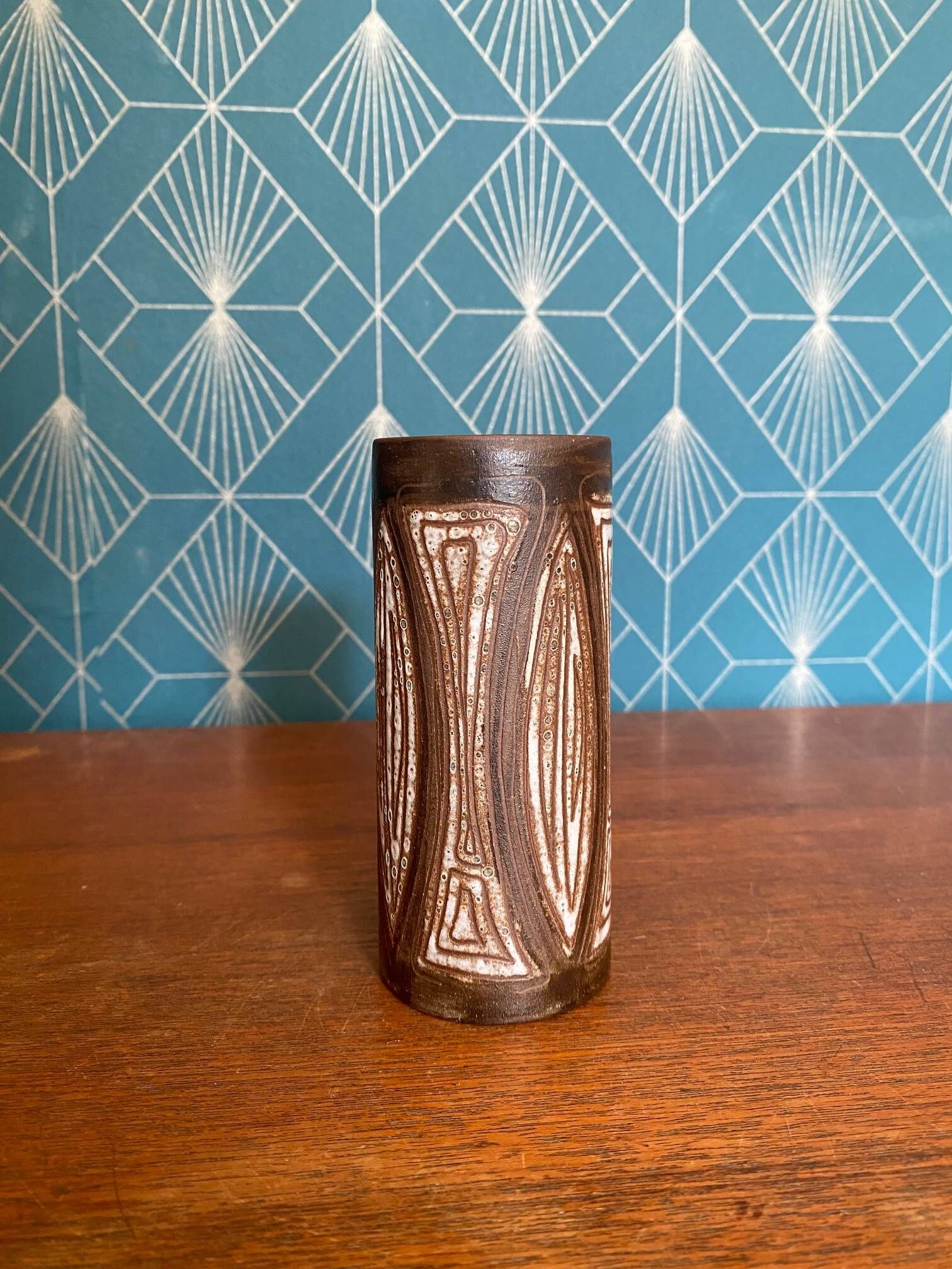 Small soliflore vase in glazed ceramic by Alexandre Kostanda – Vallauris,