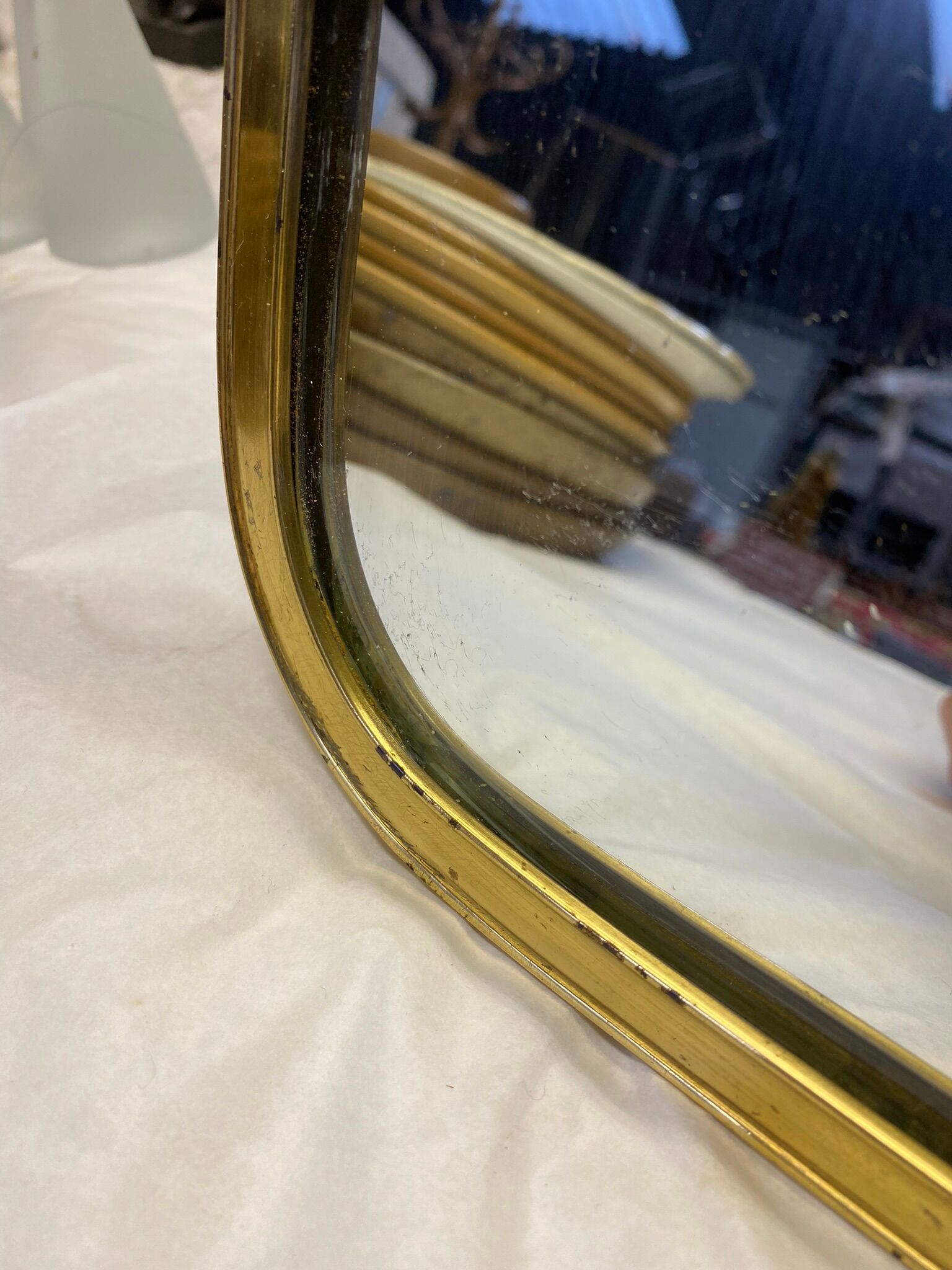 Large vintage mirror brass gold rearview mirror  36x100cm