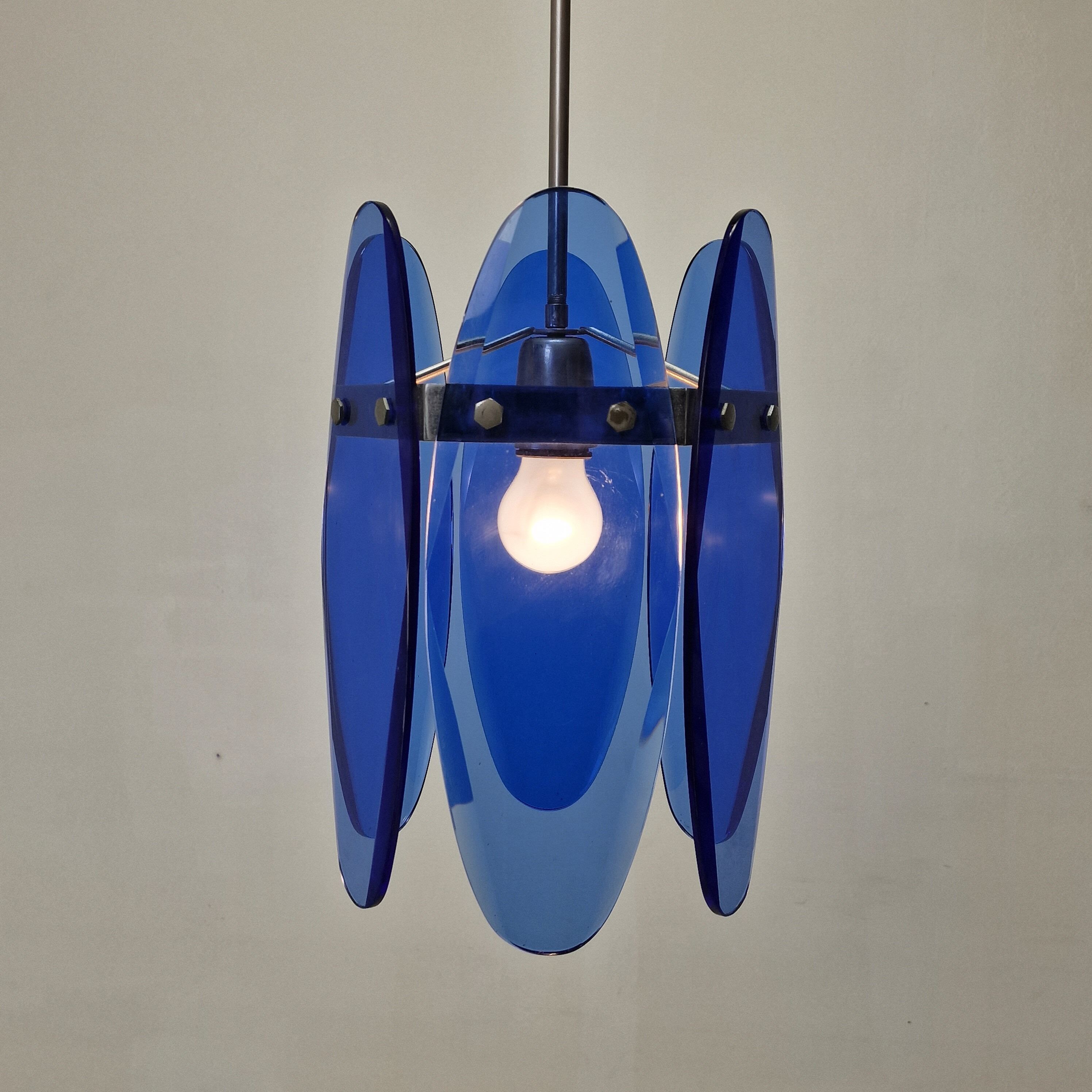 Blue Glass Chandelier or Pendant by Veca, Italy 1970's