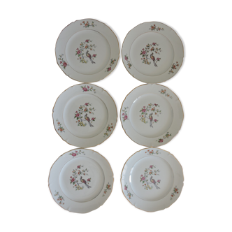 Service of 6 flat plates, semi-glazed ceramics, vintage