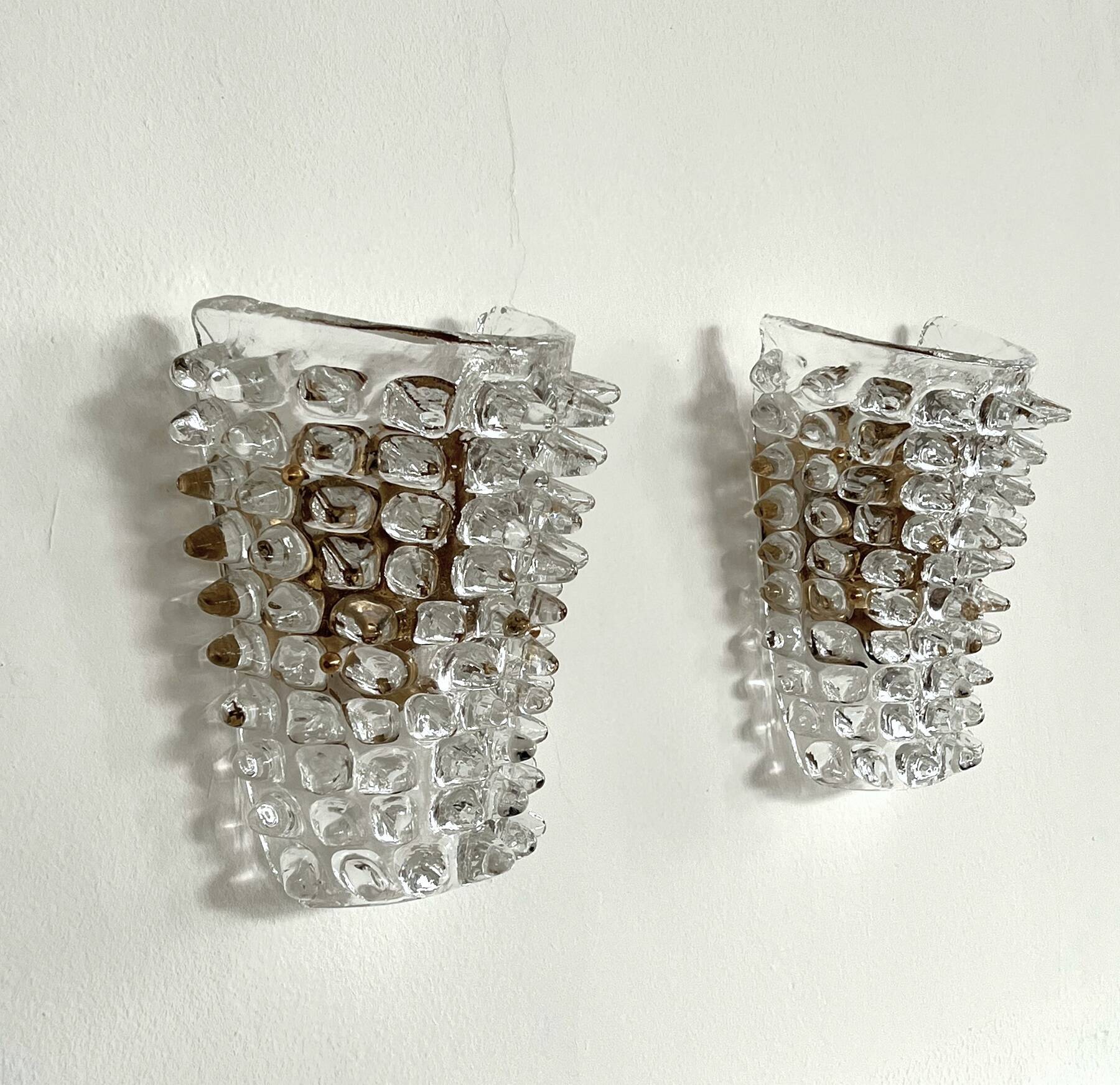 Murano Glass and Brass Wall Lights or Sconces in Barovier Style