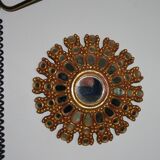 Vintage multi-faceted witch mirror in golden wood 1960 rare