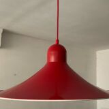 Space Age red metal saucer pendant light from the 70s-80s