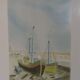 Lithograph sailboats in port 57 x 79 cm