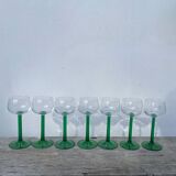 7 green glass stemmed glasses