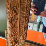 Golden trumeau mirror for fireplace, late 19th century, with sculpted pediment.