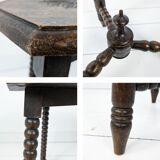 Vintage Table d'Appoint Tripode Polygone Sculpté à la main Tourné en bois massif Travail manuel Grün