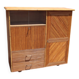 Rattan wardrobe/secretary Audoux & Minnet  style 1950