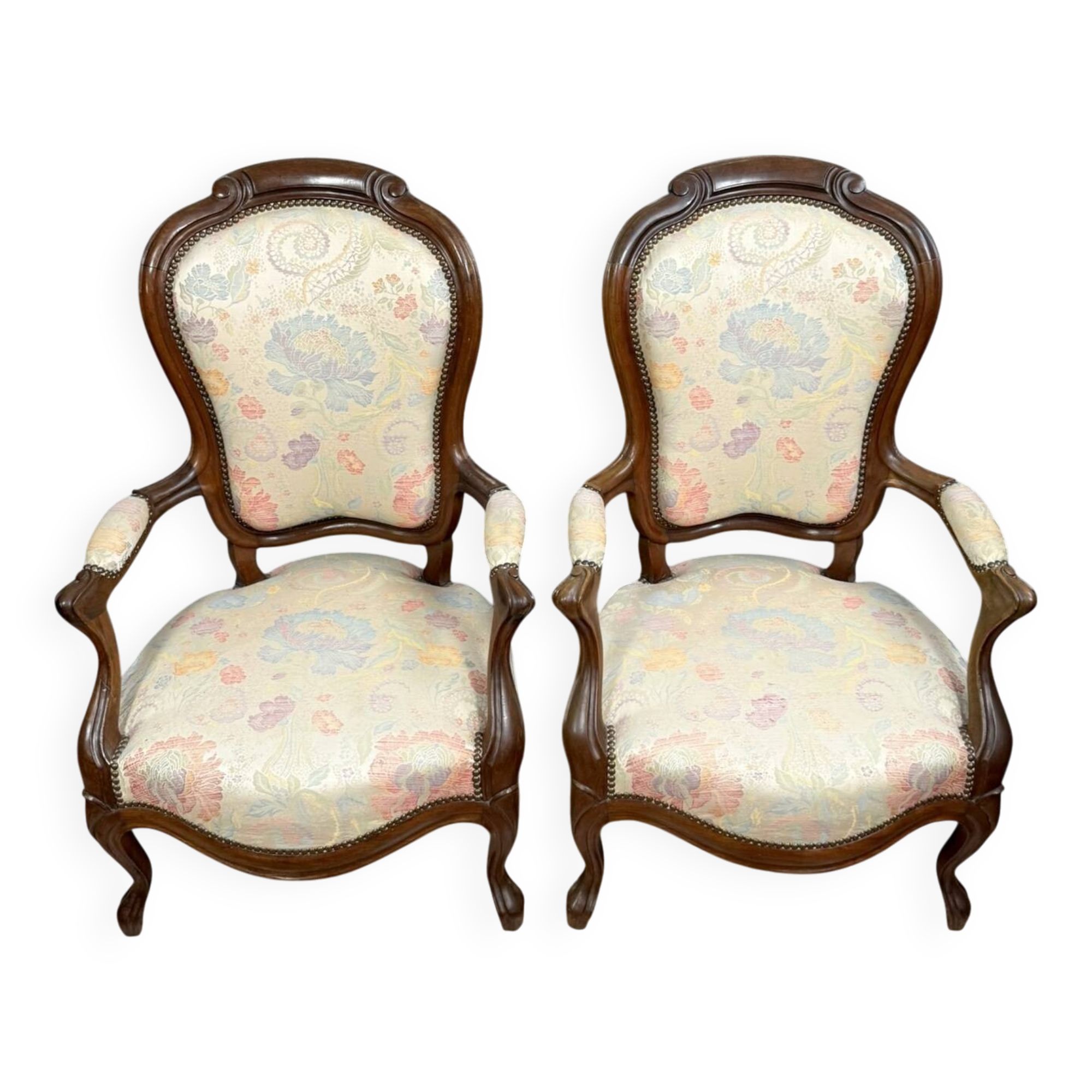 Pair of Napoleon III period mahogany armchairs