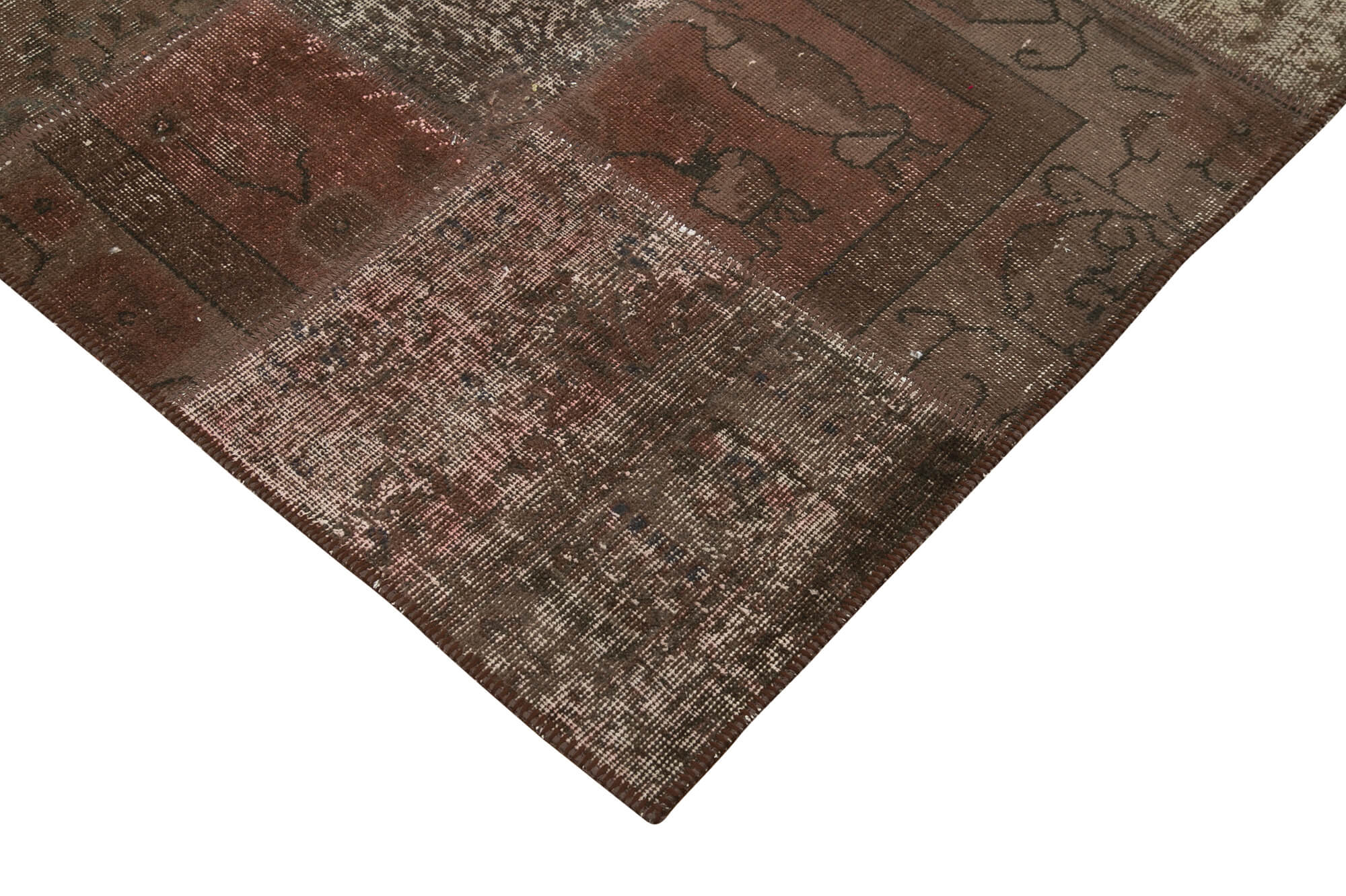 Hand-knotted oriental vintage 204 cm x 301 cm brown patchwork carpet