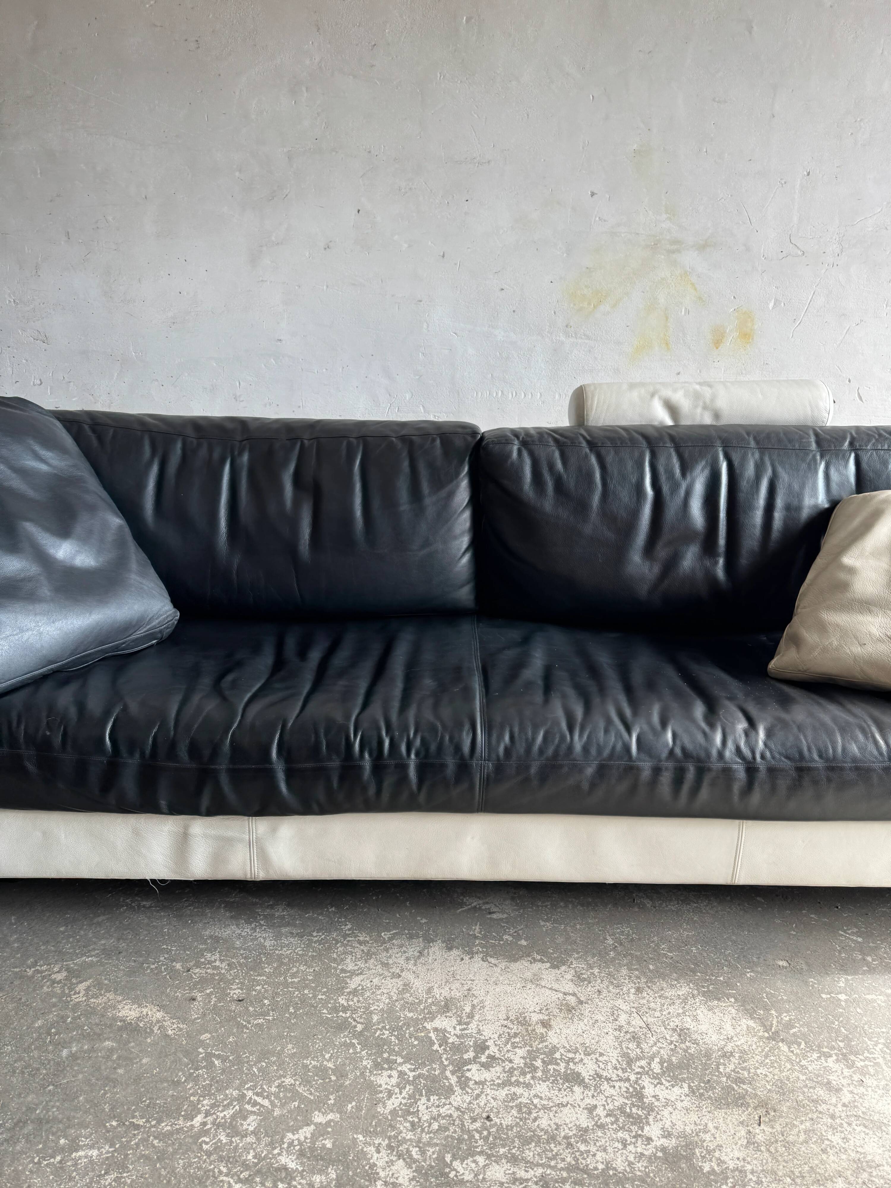 BnB Italia Sity 2-seater leather sofa — black seat with white leather base