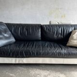 BnB Italia Sity 2-seater leather sofa — black seat with white leather base