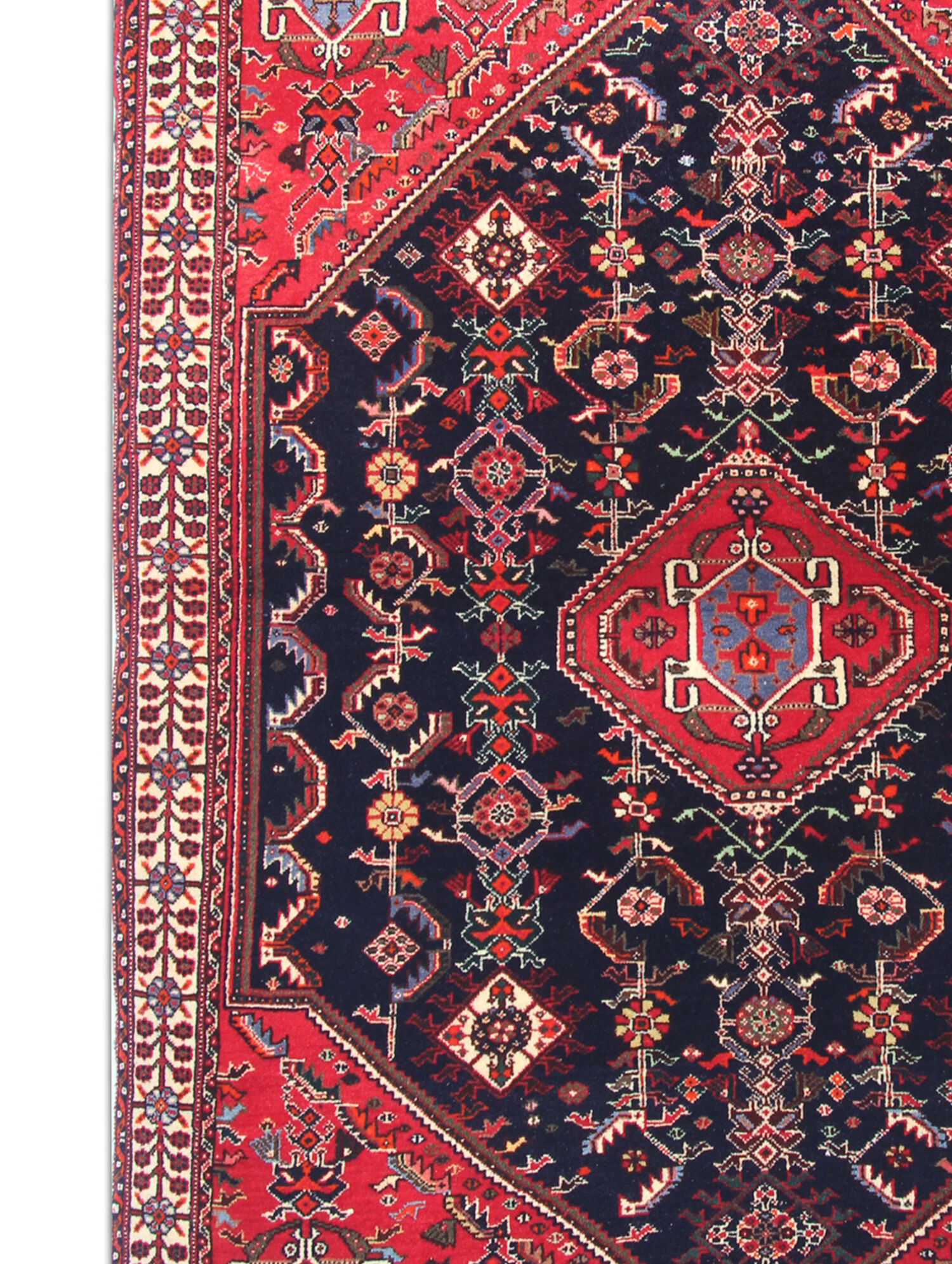 Handmade vintage persian carpet traditional red blue wool carpet - 117x160cm