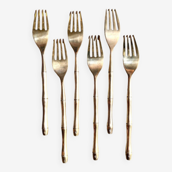 6 fourchettes bambou en bronze doré