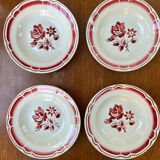 Set of 4 antique soup plates – burgundy floral decoration Badonvill